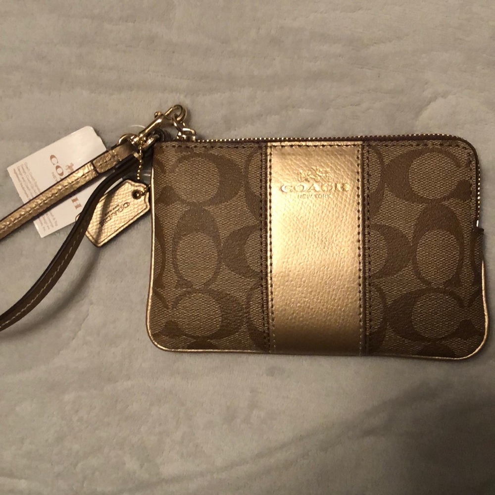 Coach wristlet! Tan and gold.